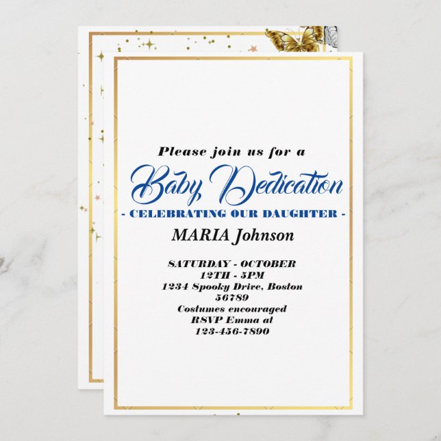 Invitación Dedicación del bebé a la mariposa BOY (Anverso / Reverso)