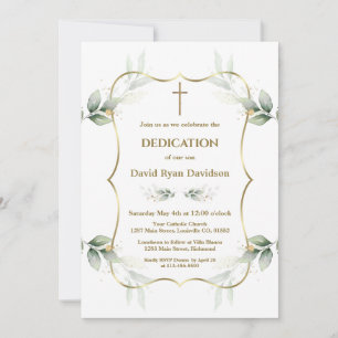 Invitación Dedicación encantadora aérea con vegetación y cruz
