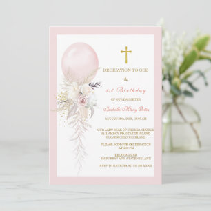 Invitación Dedicación floral elegante y 1er cumpleaños