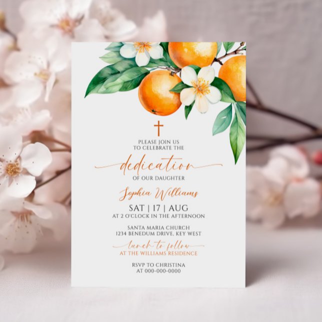 Invitación Dedicación floral Naranja elegante (Subido por el creador)