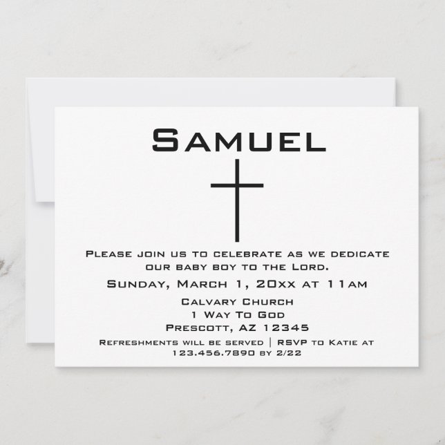 Invitación Dedicación Moderna Minimalista Negro Blanco Bebé (Anverso)