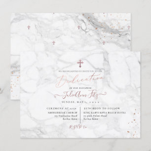 Invitación Dedicación PixDezines Mármol Rosa Dorado