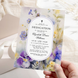 Invitación Dedicación Rustica de color morado y amarillo