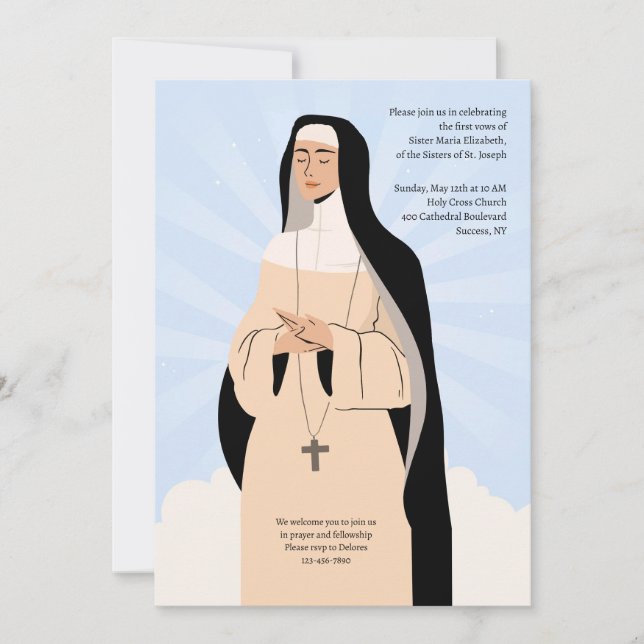 Invitación Dedicado a Dios Toma de velo (Anverso)