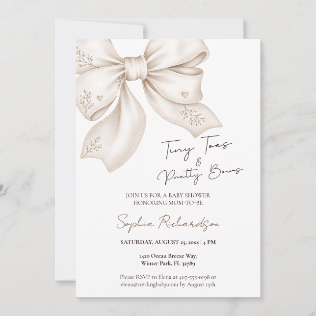 Invitación Dedos Pequeños Lazos Lindos Ducha de Bebé Neutral (Anverso)