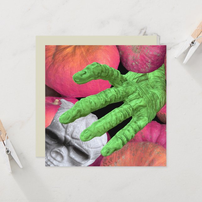 Invitación Dedos y calabazas para esqueletos para Halloween (Anverso/Reverso In Situ)