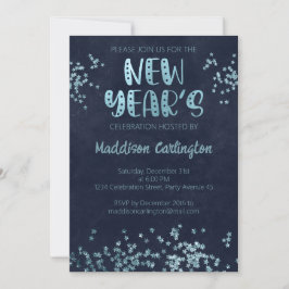 Invitación Deep Blue and Purpurina Stars Fiesta de Año Nuevo