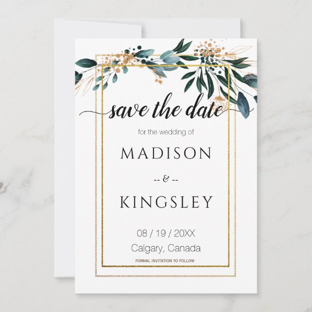 Invitación Deep Blue Floral Elegant Wedding Save Date Card (Anverso)