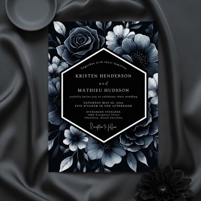Invitación Deep Blue Floral Opulence Wedding (Subido por el creador)