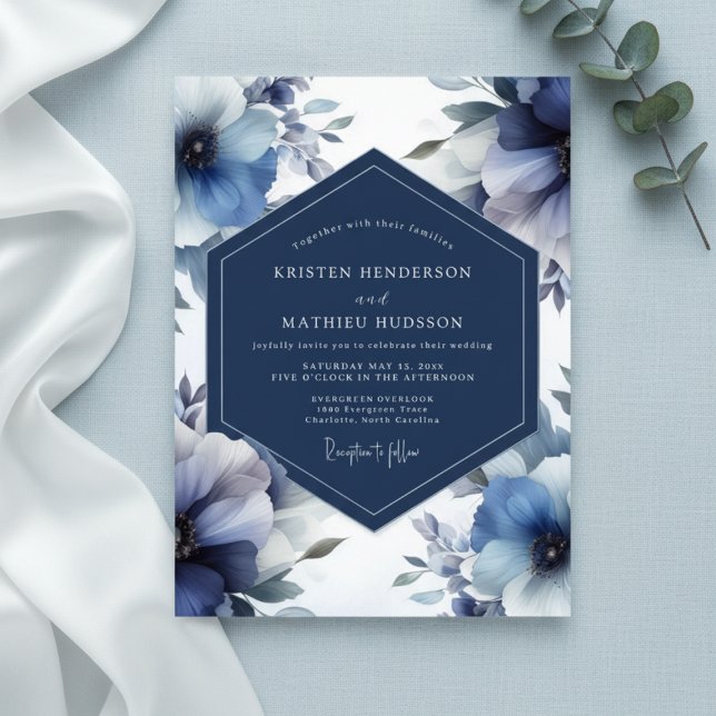 Invitación Deep Blue Floral Opulent Wedding (Subido por el creador)