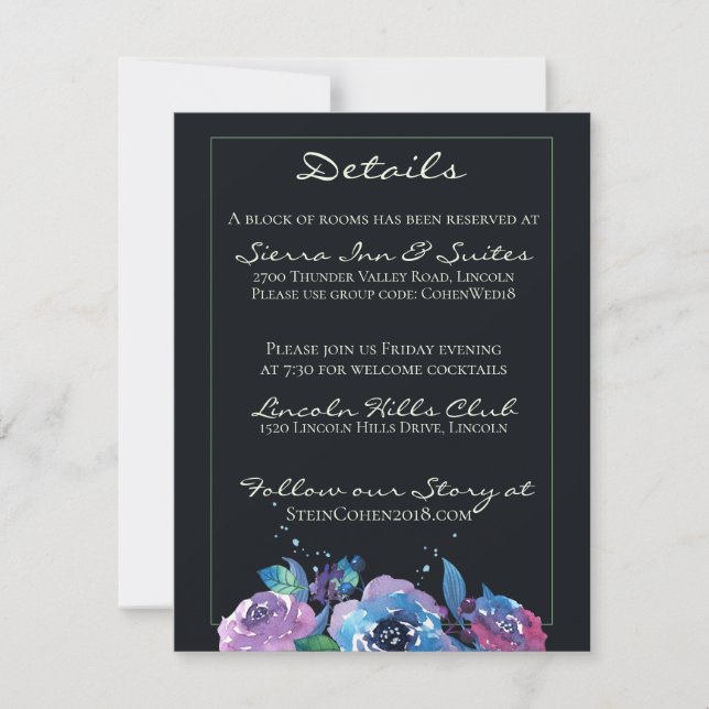 Invitación Deep Blue Morple Moody Boda Floral (Anverso)