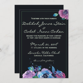 Invitación Deep Blue Morple Moody Boda Floral