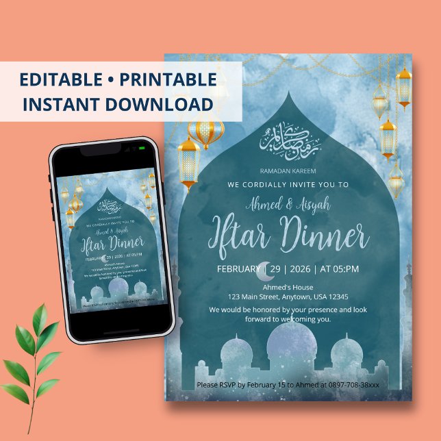 Invitación Deep Blue Night Mosque Silhouette Iftar Dinner (Subido por el creador)