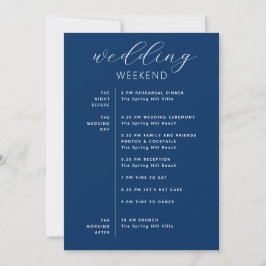 Invitación Deep Blue Weekend Timeline | Nautical Navy Wedding