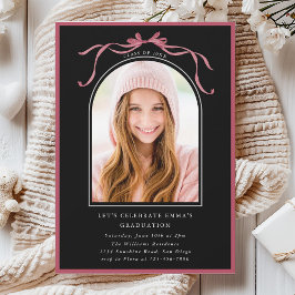 Invitación Deep Blush Bow Graduation Party Arch Photo Black