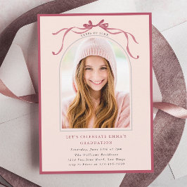 Invitación Deep Blush Bow Graduation Party Arch Photo Pink