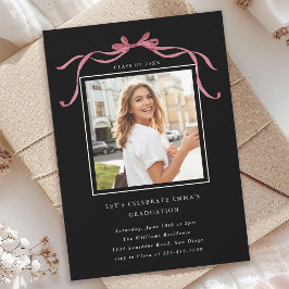 Invitación Deep Blush Ribbon Bow Graduation Party Photo Black