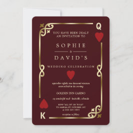Invitación Deep Burgundy Casino Las Vegas Poker Wedding