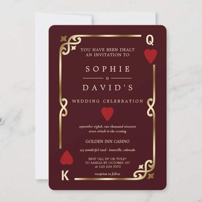 Invitación Deep Burgundy Casino Las Vegas Poker Wedding (Anverso)