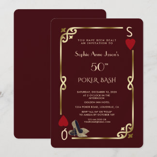 Invitación Deep Burgundy Casino Night Gatsby 50th Birthday