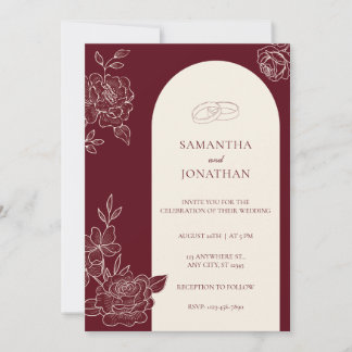 Invitación Deep Burgundy Floral Arch Photo Back Wedding
