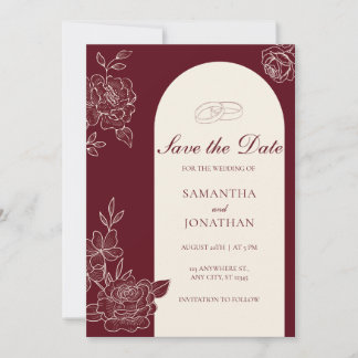 Invitación Deep Burgundy Floral Arch Wedding Save the Date