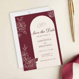 Invitación Deep Burgundy Floral Arch Wedding Save the Date