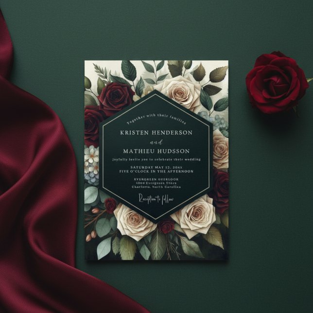Invitación Deep Burgundy Floral Bloom Wedding (Subido por el creador)