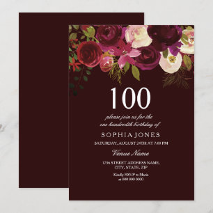 Invitación Deep Burgundy Flowers invitan a fiesta de cumpleañ