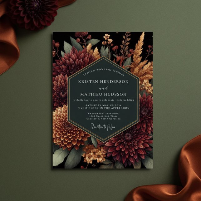 Invitación Deep Burgundy Moody Bloom Wedding (Subido por el creador)