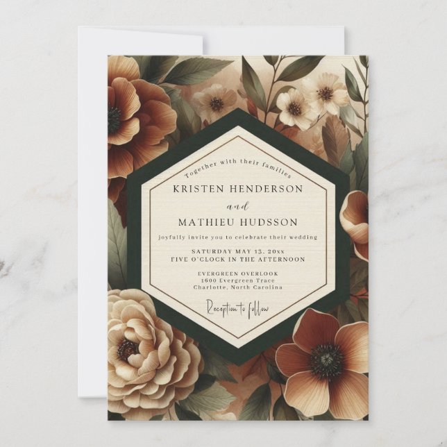 Invitación Deep Burgundy Moody Bloom Wedding (Anverso)