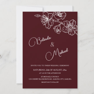 Invitación Deep Burgundy White Floral | Photo Wedding