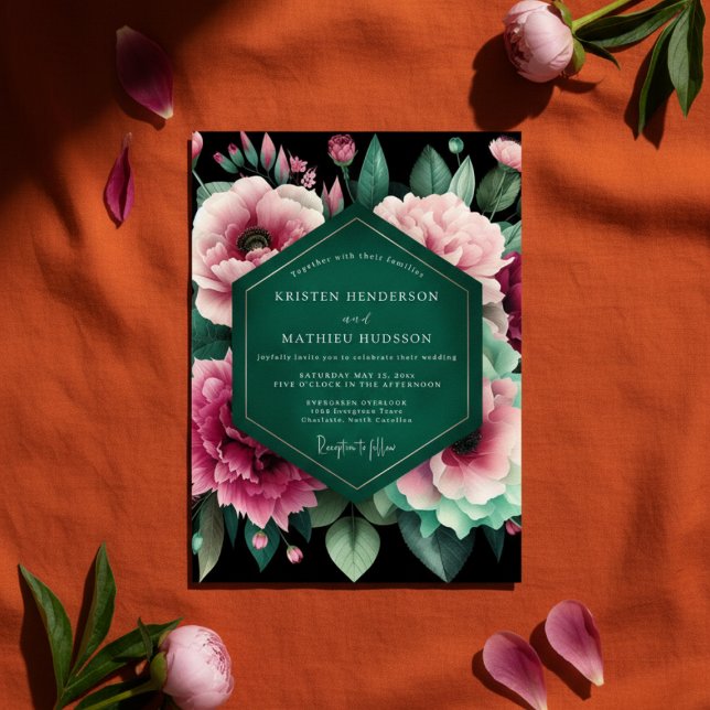 Invitación Deep Emerald Floral Opulence Wedding (Subido por el creador)
