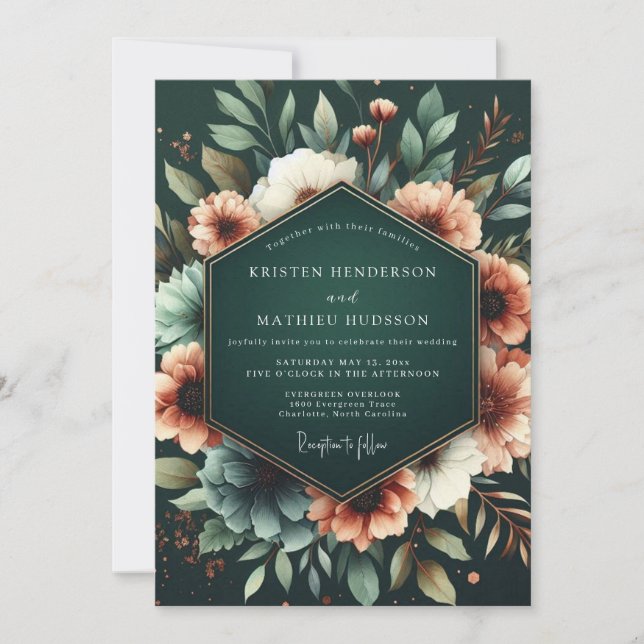 Invitación Deep Emerald Floral Opulent Wedding (Anverso)