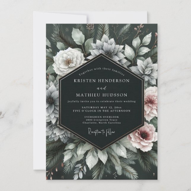 Invitación Deep Emerald Moody Floral Wedding (Anverso)
