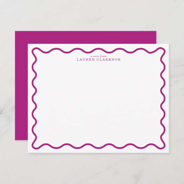 Invitación Deep Magenta Modern Wavy Border Note Card (Anverso / Reverso)