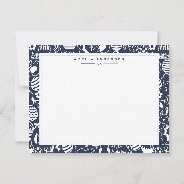 Invitación Deep Navy Easter Egg Frame Note Card (Anverso)