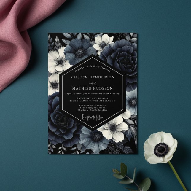 Invitación Deep Navy Floral Opulence Wedding (Subido por el creador)