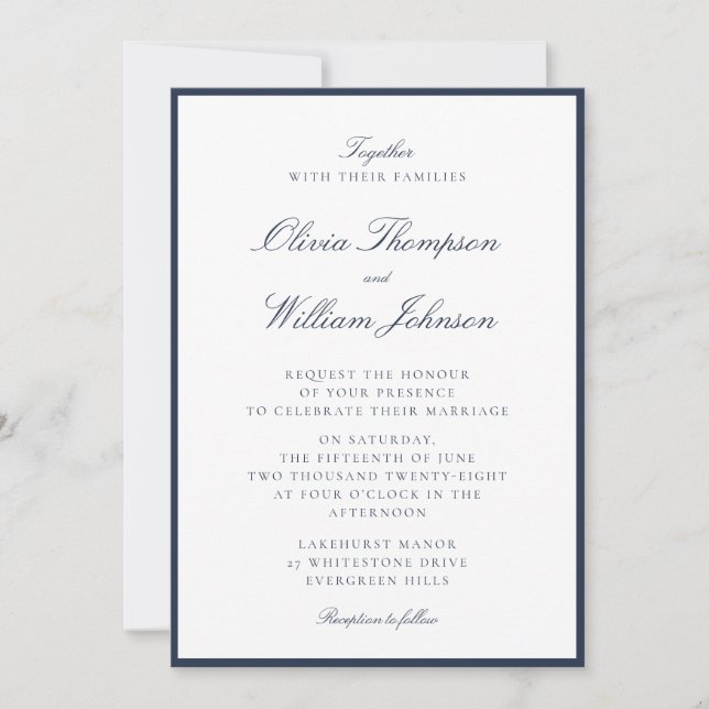 Invitación Deep Navy Framed Wedding Invitation (Anverso)