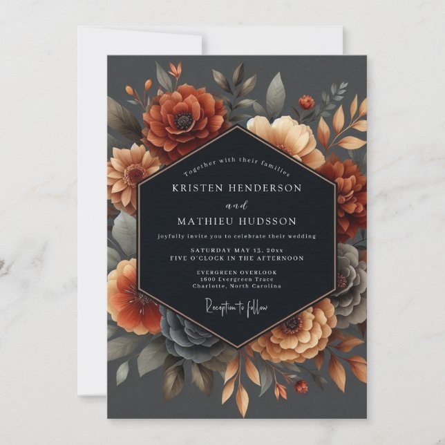 Invitación Deep Orange Floral Autumn Wedding (Anverso)