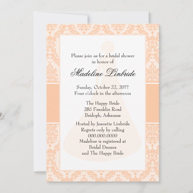Invitación Deep Peach Damask Ducha de novias (Anverso)