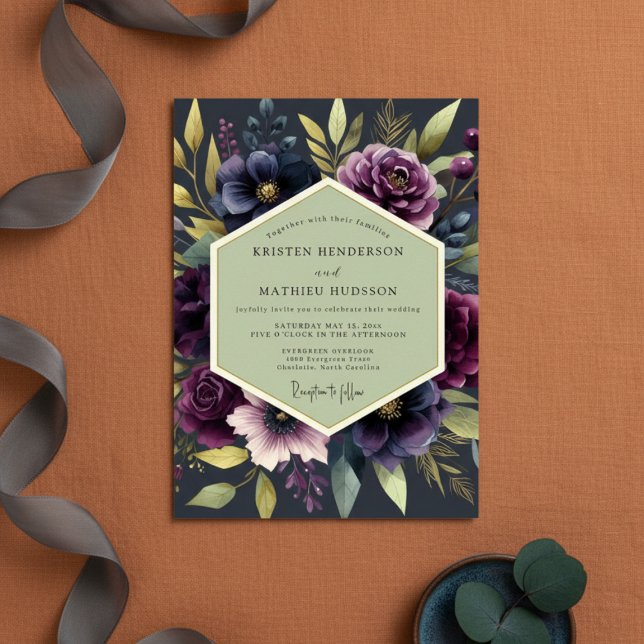 Invitación Deep Plum Bloom Autumn Wedding (Subido por el creador)