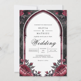 Invitación Deep Plum Floral Archway Wedding