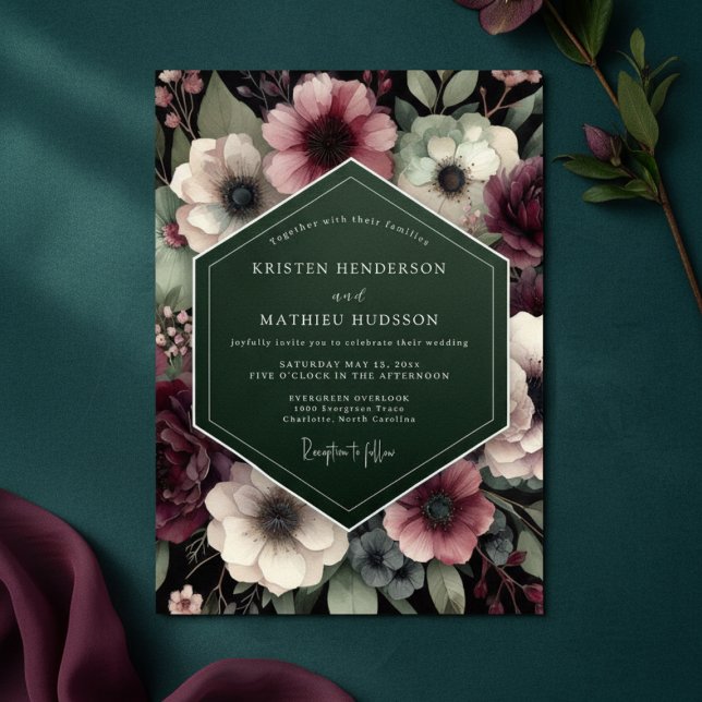 Invitación Deep Plum Floral Enchantment Wedding (Subido por el creador)
