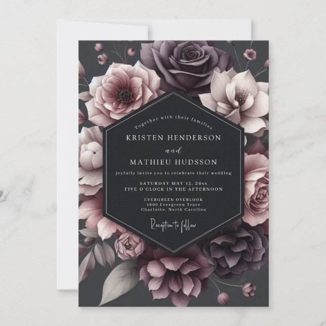 Invitación Deep Plum Floral Moody Romance Wedding (Anverso)