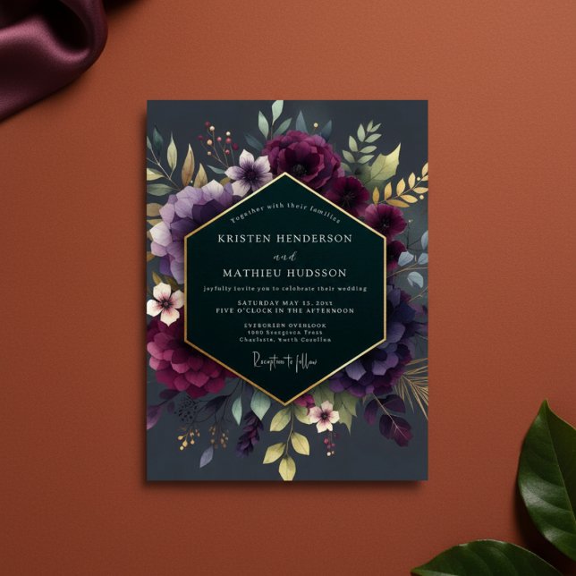 Invitación Deep Plum Floral Moody Wedding (Subido por el creador)
