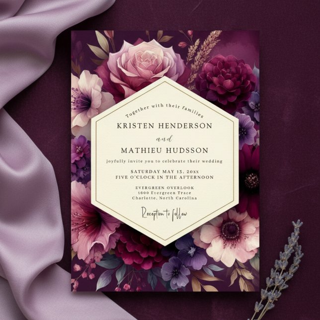 Invitación Deep Plum Lush Bloom Wedding (Subido por el creador)