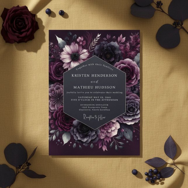 Invitación Deep Plum Moody Bloom Wedding (Subido por el creador)
