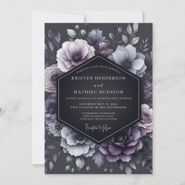 Invitación Deep Plum Moody Floral Wedding (Anverso)