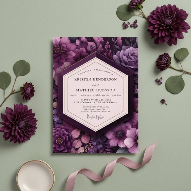 Invitación Deep Purple Floral Romance Wedding (Subido por el creador)